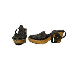 ecote womens black wood heel sandals genuine leather 9.5